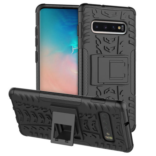 Dual Layer Rugged Tough Shockproof Case & Stand for Samsung Galaxy S10 - Black